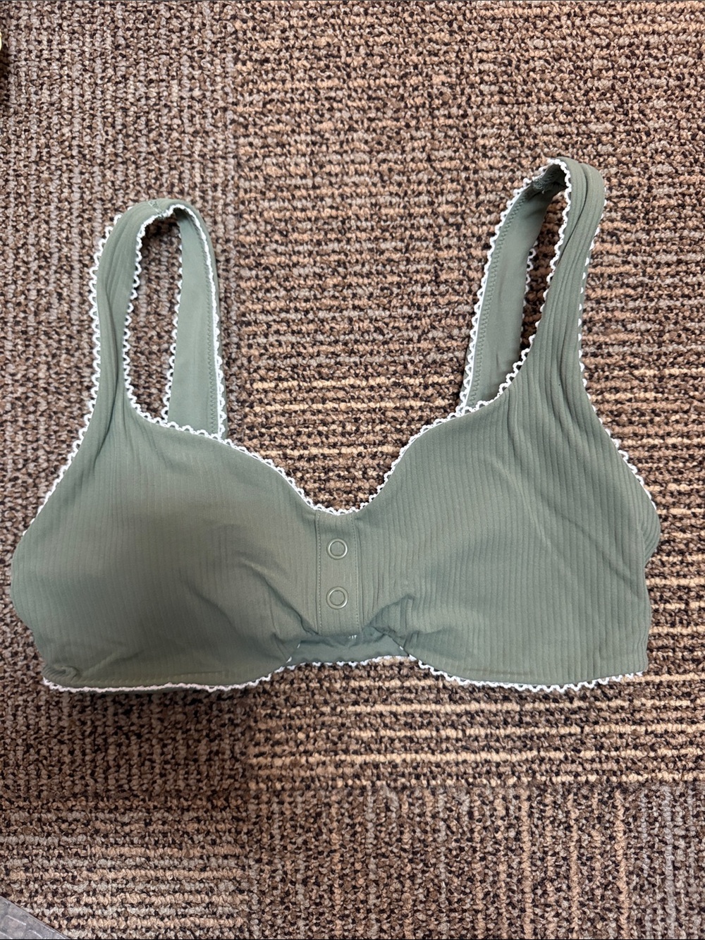aerie Olive Ribbed Wireless padded Bralette with White Lace Trim
